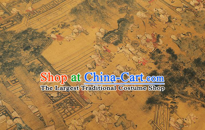 Chinese Classical Hundred Boys Pattern Silk Drapery Qipao Dress Satin Cloth Traditional Ginger Brocade Fabric