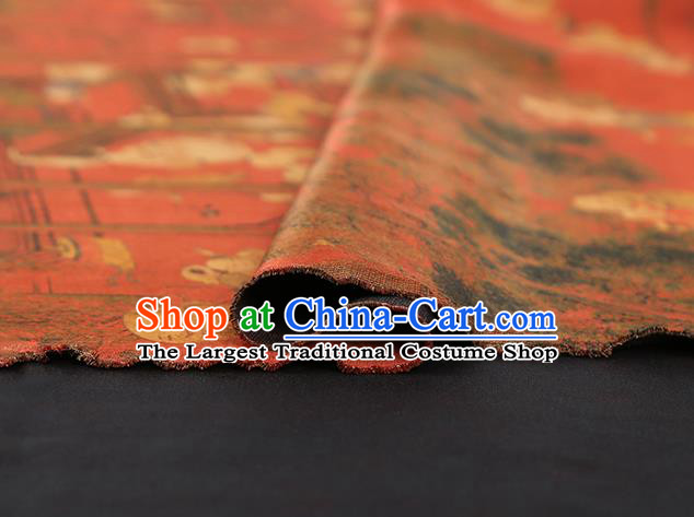 Chinese Qipao Dress Satin Cloth Traditional Red Brocade Fabric Classical Hundred Boys Pattern Silk Drapery
