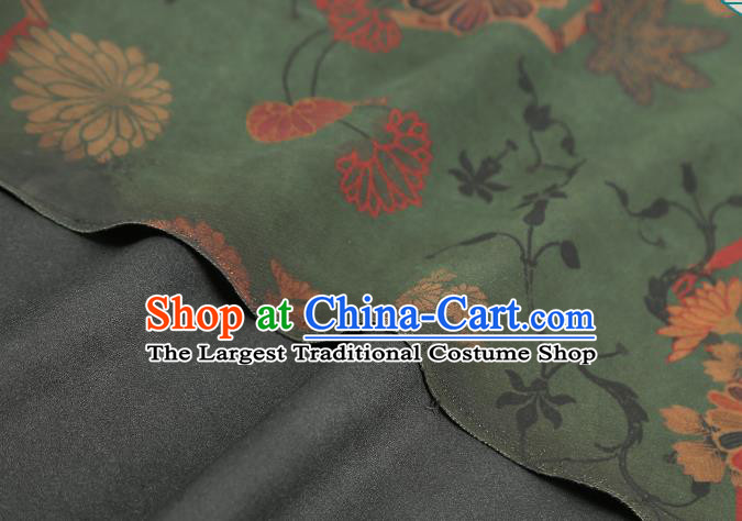 Chinese Traditional Qipao Dress Gambiered Guangdong Gauze Fabric Classical Chrysanthemum Pattern Green Silk Drapery