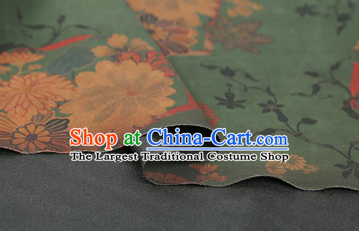 Chinese Traditional Qipao Dress Gambiered Guangdong Gauze Fabric Classical Chrysanthemum Pattern Green Silk Drapery