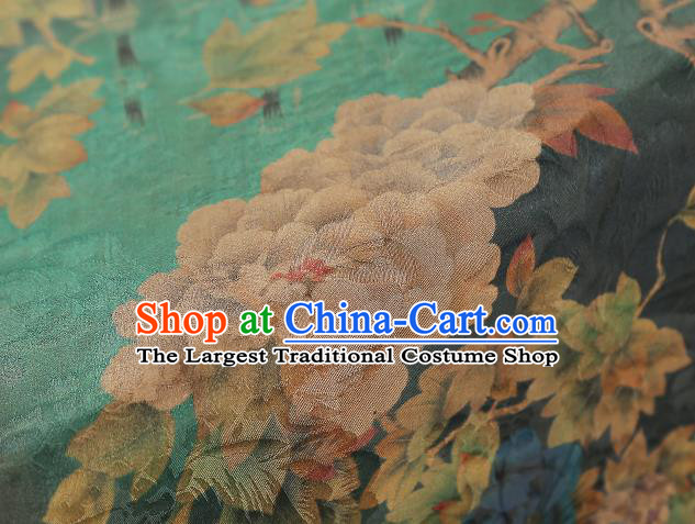 Chinese Classical Peony Pattern Green Silk Drapery Traditional Qipao Dress Gambiered Guangdong Gauze Fabric