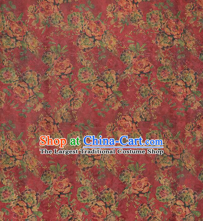 Chinese Traditional Magenta Brocade Qipao Dress Tapestry Fabric Classical Roses Pattern Silk Drapery