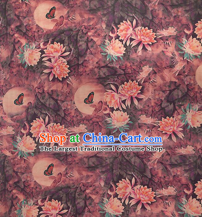 Chinese Qipao Dress Brocade Fabric Gambiered Guangdong Gauze Traditional Classical Epiphyllum Pattern Purple Silk Drapery