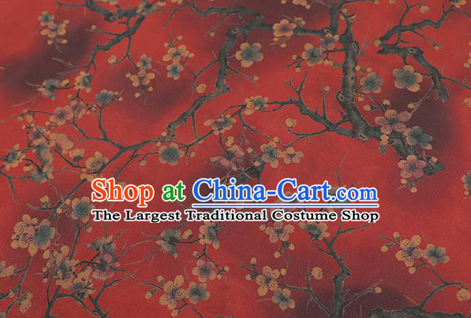 Chinese Qipao Dress Gambiered Guangdong Gauze Fabric Traditional Classical Plum Blossom Pattern Red Silk Drapery