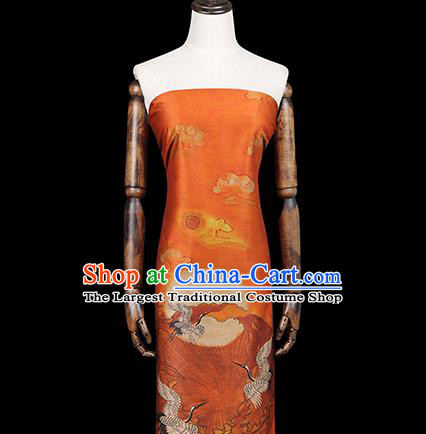 China Traditional Printing Sun Cranes Silk Fabric Cheongsam Drapery Classical Orange Gambiered Guangdong Gauze