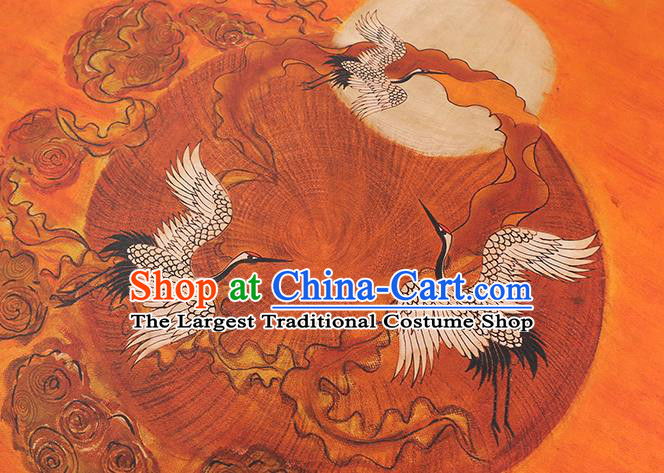 China Traditional Printing Sun Cranes Silk Fabric Cheongsam Drapery Classical Orange Gambiered Guangdong Gauze