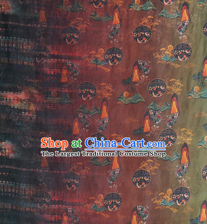 Chinese Classical Cranes Pattern Silk Fabric Gambiered Guangdong Gauze Traditional Qipao Dress Maroon Brocade Cloth
