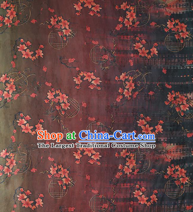 Chinese Traditional Qipao Dress Maroon Brocade Cloth Classical Bamboo Leaf Pattern Silk Fabric Gambiered Guangdong Gauze