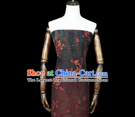 Chinese Traditional Qipao Dress Maroon Brocade Cloth Classical Bamboo Leaf Pattern Silk Fabric Gambiered Guangdong Gauze