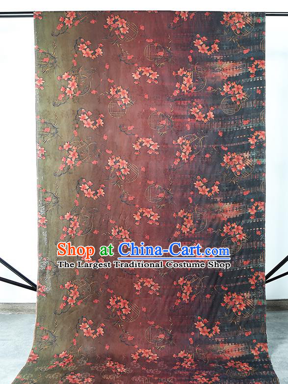 Chinese Traditional Qipao Dress Maroon Brocade Cloth Classical Bamboo Leaf Pattern Silk Fabric Gambiered Guangdong Gauze