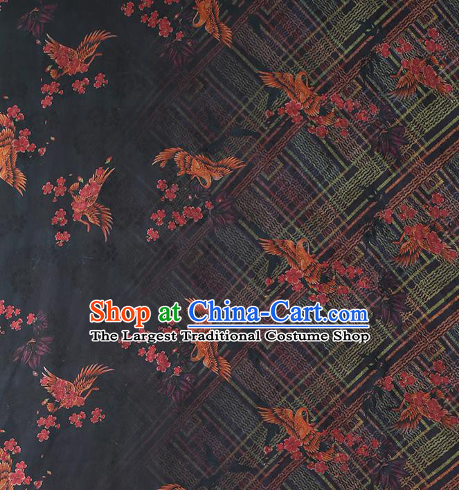 Chinese Traditional Black Gambiered Guangdong Gauze Qipao Dress Cloth Classical Crane Pattern Silk Fabric