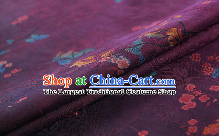 Chinese Traditional Purple Gambiered Guangdong Gauze Classical Flowers Pattern Silk Fabric Qipao Dress Cloth
