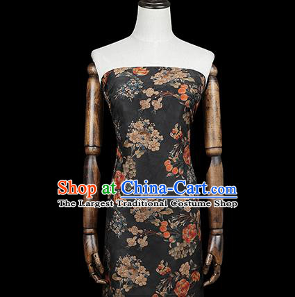 Chinese Classical Dahlia Pattern Silk Drapery Black Gambiered Guangdong Gauze Traditional Qipao Dress Fabric