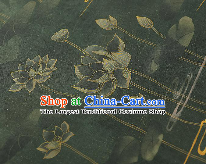 Chinese Traditional Atrovirens Gambiered Guangdong Gauze Qipao Dress Cloth Classical Lotus Pattern Silk Fabric