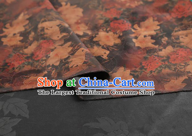 Chinese Classical Flowers Pattern Purplish Red Silk Drapery Qipao Dress Fabric Traditional Gambiered Guangdong Gauze