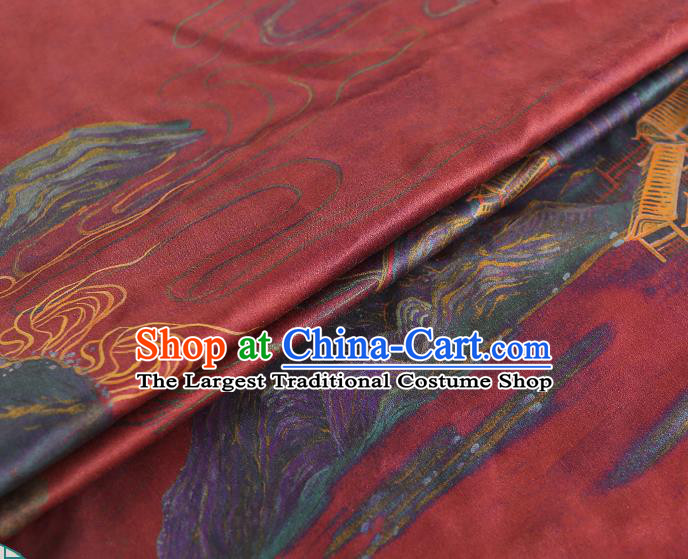 Chinese Qipao Dress Brocade Cloth Classical Landscape Pattern Silk Fabric Traditional Red Gambiered Guangdong Gauze