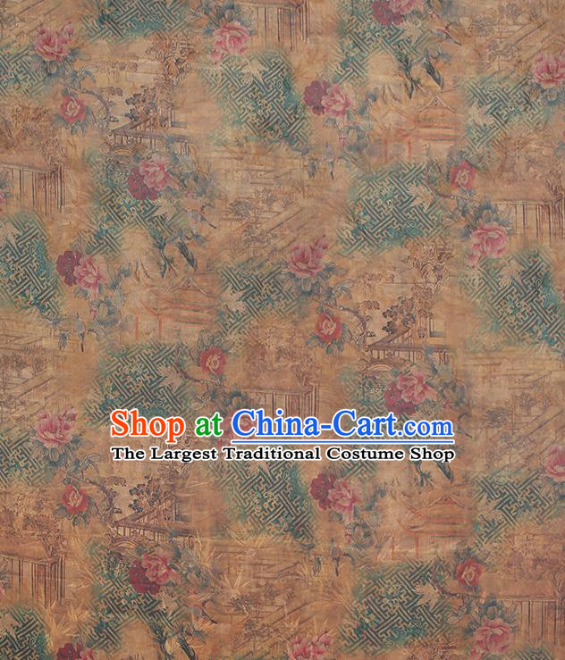 Chinese Qipao Dress Ginger Brocade Cloth Traditional Gambiered Guangdong Gauze Classical Peony Pattern Silk Fabric