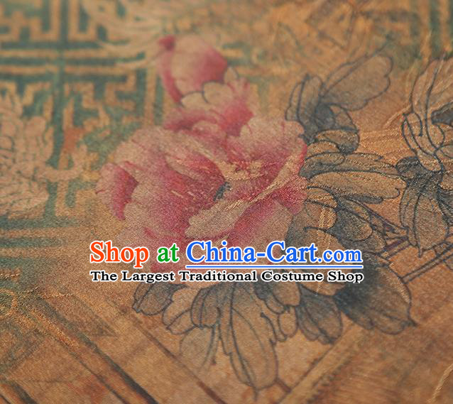 Chinese Qipao Dress Ginger Brocade Cloth Traditional Gambiered Guangdong Gauze Classical Peony Pattern Silk Fabric