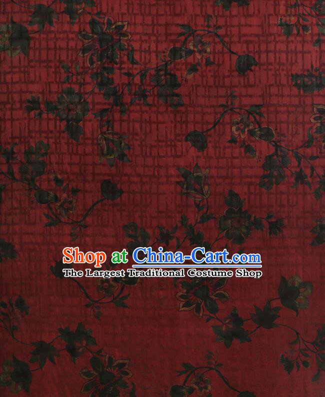 Chinese Qipao Dress Jacquard Cloth Traditional Gambiered Guangdong Gauze Classical Flowers Pattern Red Silk Fabric
