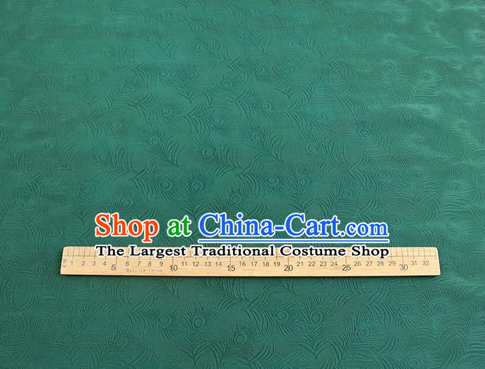 Chinese Traditional Gambiered Guangdong Gauze Qipao Dress Jacquard Green Satin Cloth Classical Feather Pattern Silk Fabric