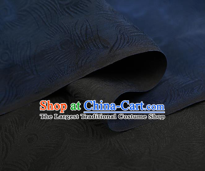 Chinese Qipao Dress Jacquard Navy Blue Satin Cloth Classical Feather Pattern Silk Fabric Traditional Gambiered Guangdong Gauze