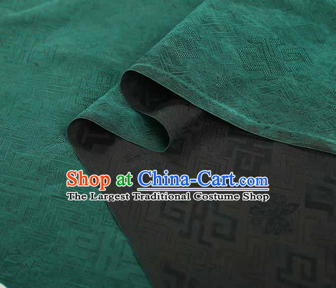 Chinese Jacquard Green Satin Cloth Classical Pattern Silk Fabric Traditional Qipao Dress Gambiered Guangdong Gauze