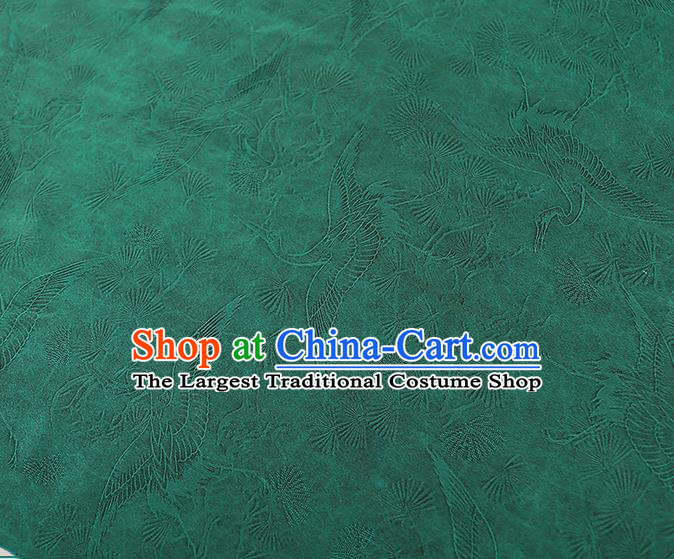 Chinese Traditional Qipao Dress Gambiered Guangdong Gauze Jacquard Green Cloth Classical Pine Crane Pattern Silk Fabric