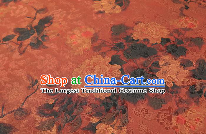 Chinese Gambiered Guangdong Gauze Traditional Qipao Dress Fabric Classical Peony Pattern Jacinth Silk Drapery