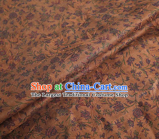 Chinese Traditional Ginger Brocade Cloth Qipao Dress Gambiered Guangdong Gauze Classical Bamboo Leaf Pattern Silk Fabric