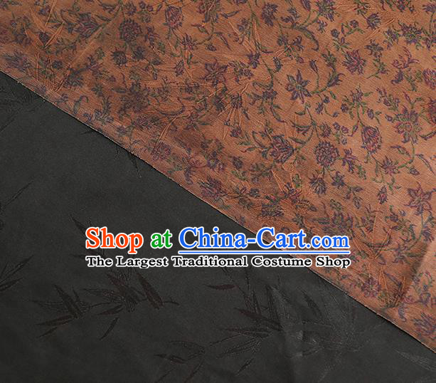 Chinese Traditional Ginger Brocade Cloth Qipao Dress Gambiered Guangdong Gauze Classical Bamboo Leaf Pattern Silk Fabric