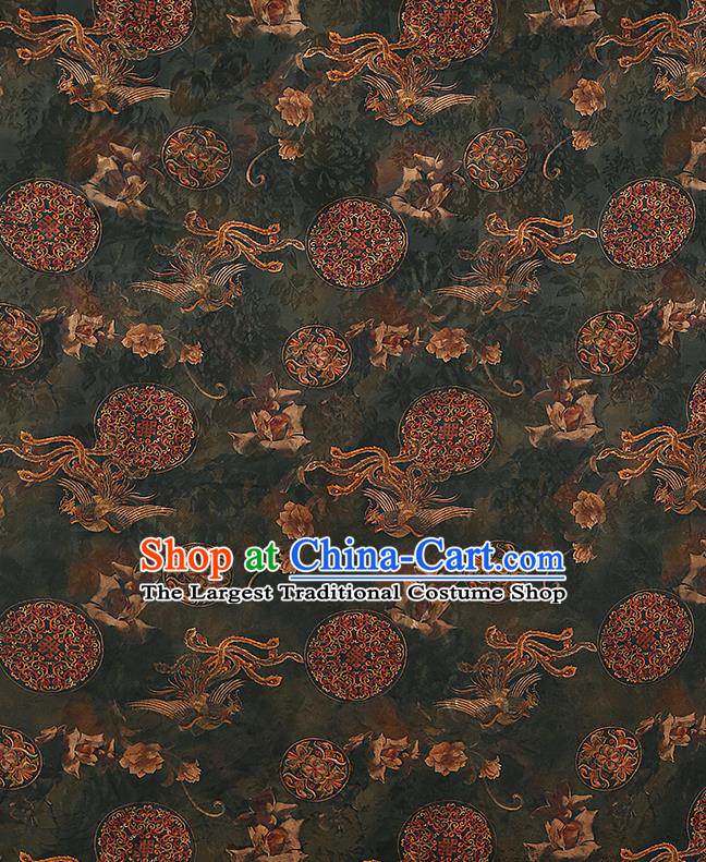 Chinese Traditional Dark Green Brocade Cloth Qipao Dress Gambiered Guangdong Gauze Classical Phoenix Pattern Silk Fabric