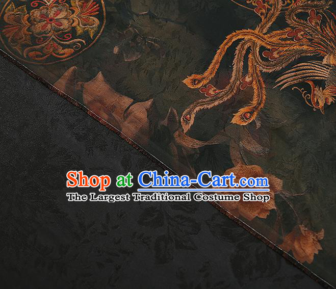 Chinese Traditional Dark Green Brocade Cloth Qipao Dress Gambiered Guangdong Gauze Classical Phoenix Pattern Silk Fabric