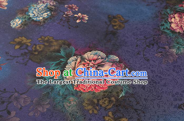 Chinese Traditional Qipao Dress Fabric Gambiered Guangdong Gauze Classical Peony Pattern Purple Silk Drapery
