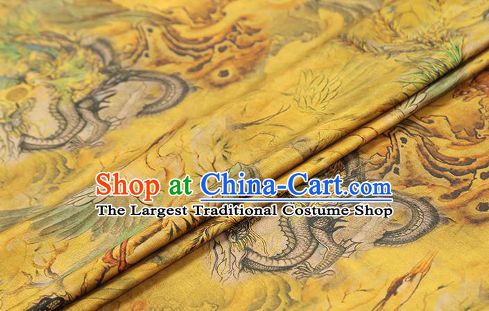 Chinese Traditional Qipao Dress Brocade Fabric Yellow Gambiered Guangdong Gauze Classical Dragon Pattern Silk Drapery
