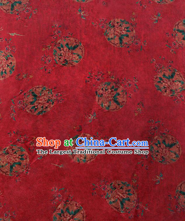 Chinese Traditional Red Brocade Cloth Qipao Dress Classical Flowers Pattern Silk Fabric Gambiered Guangdong Gauze