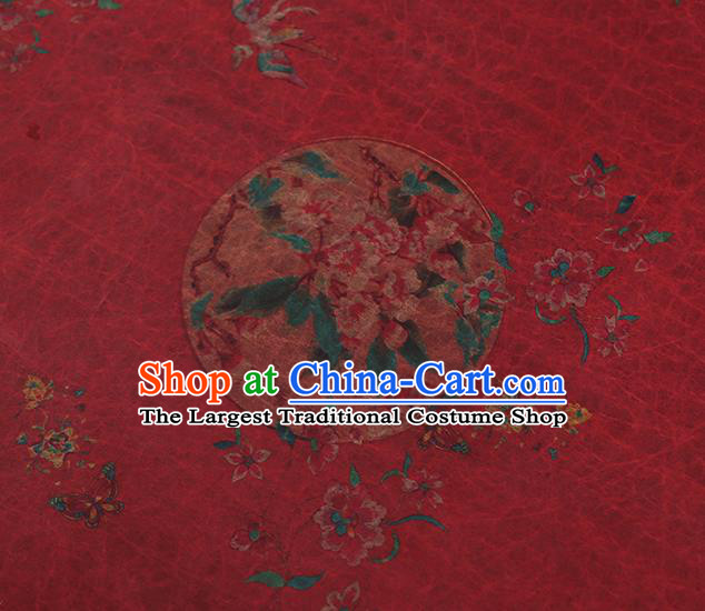 Chinese Traditional Red Brocade Cloth Qipao Dress Classical Flowers Pattern Silk Fabric Gambiered Guangdong Gauze