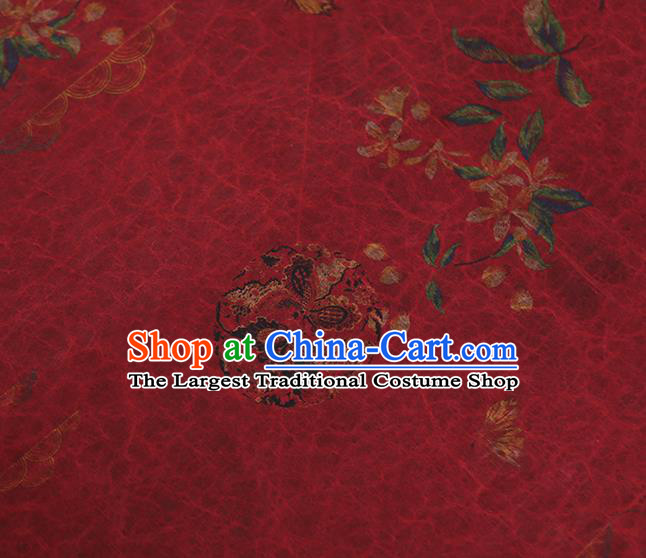 Chinese Traditional Qipao Dress Red Brocade Gambiered Guangdong Gauze Cloth Classical Flowers Pattern Silk Fabric