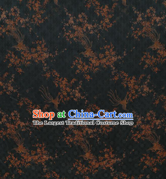 Chinese Classical Phoenix Pattern Silk Drapery Traditional Qipao Dress Fabric Black Gambiered Guangdong Gauze