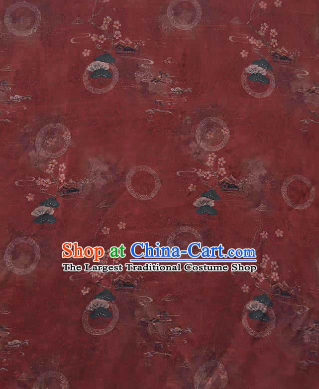 Chinese Traditional Jacquard Silk Fabric Classical Qipao Dress Purplish Red Gambiered Guangdong Gauze Cloth