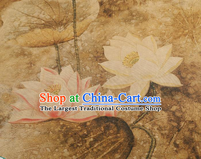 Chinese Classical Lotus Pattern Silk Fabric Traditional Brocade Cloth Qipao Dress Ginger Gambiered Guangdong Gauze