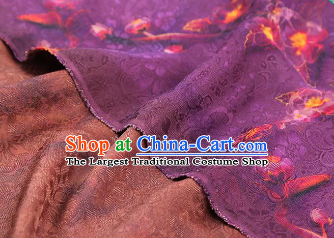 Chinese Classical Plum Blossom Pattern Silk Drapery Traditional Qipao Dress Fabric Purple Gambiered Guangdong Gauze