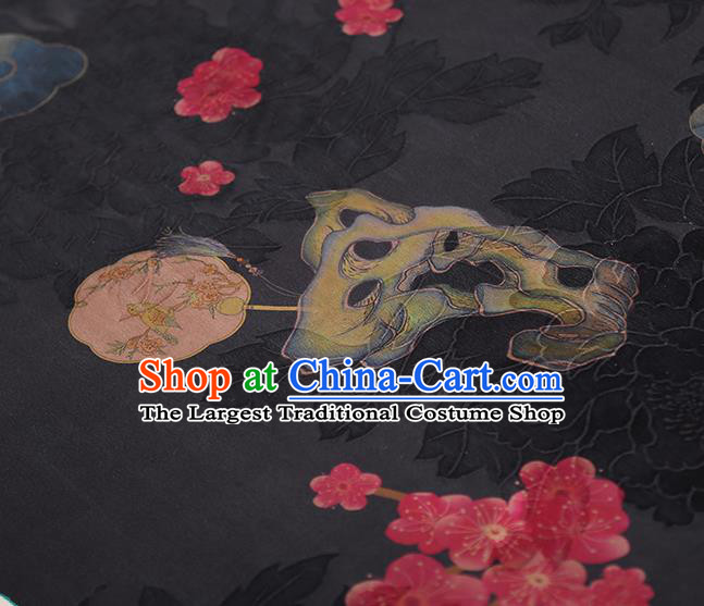 Chinese Traditional Cheongsam Silk Fabric Classical Black Gambiered Guangdong Gauze Material