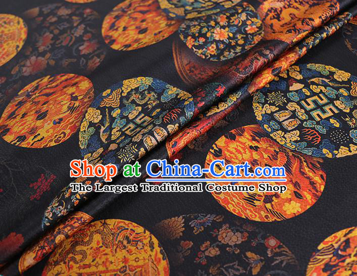 Chinese Traditional Cheongsam Gambiered Guangdong Gauze Material Classical Dragon Pattern Black Silk Fabric