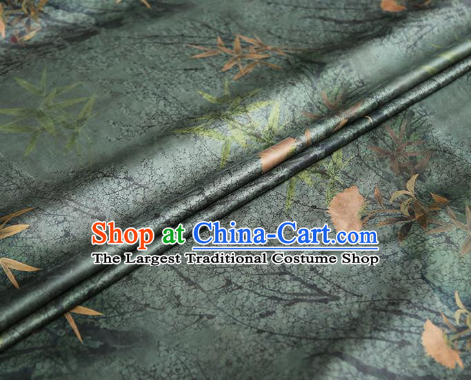 Chinese Traditional Cheongsam Green Gambiered Guangdong Gauze Material Classical Bamboo Leaf Pattern Silk Fabric