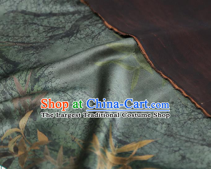 Chinese Traditional Cheongsam Green Gambiered Guangdong Gauze Material Classical Bamboo Leaf Pattern Silk Fabric
