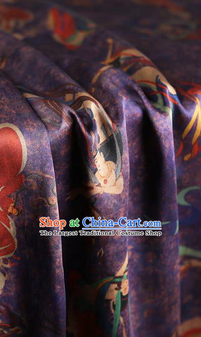 Chinese Classical Flying Goddess Pattern Silk Fabric  Traditional Cheongsam Purple Brocade Material