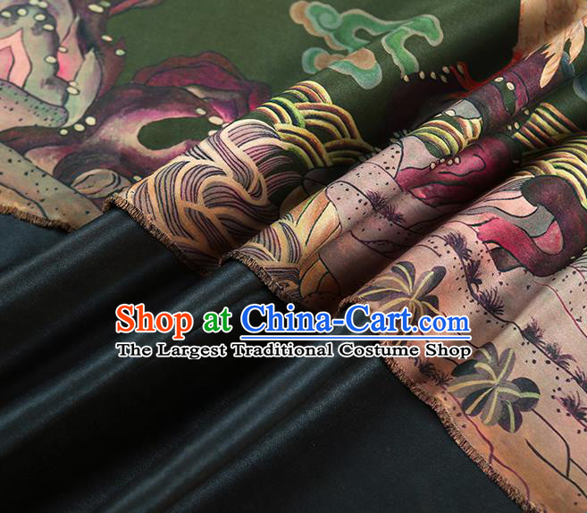 China Classical Deep Green Gambiered Guangdong Gauze Cheongsam Drapery Traditional Silk Fabric