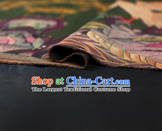 China Classical Deep Green Gambiered Guangdong Gauze Cheongsam Drapery Traditional Silk Fabric