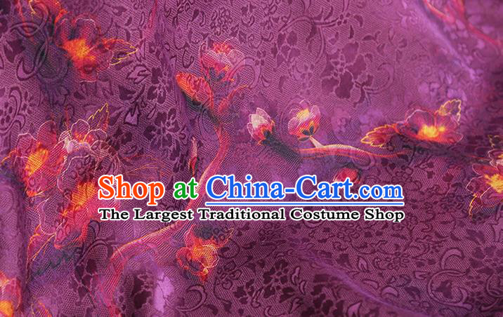 Chinese Classical Plum Blossom Pattern Silk Drapery Traditional Qipao Dress Fabric Purple Gambiered Guangdong Gauze