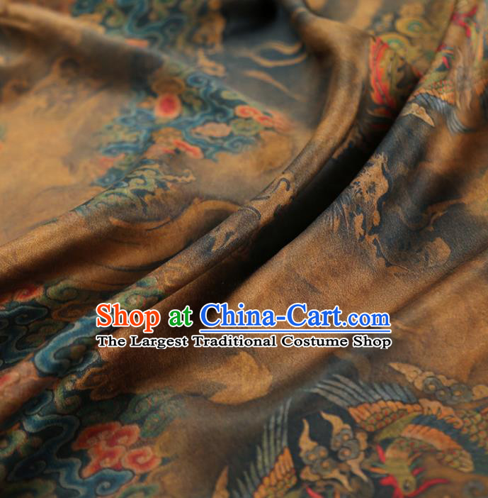 Chinese Classical Phoenix Pattern Brown Silk Fabric Traditional Cheongsam Tapestry Brocade Material